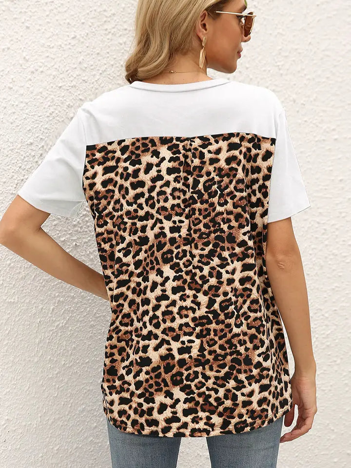 Løs pasform leopardprint patchwork T-shirt