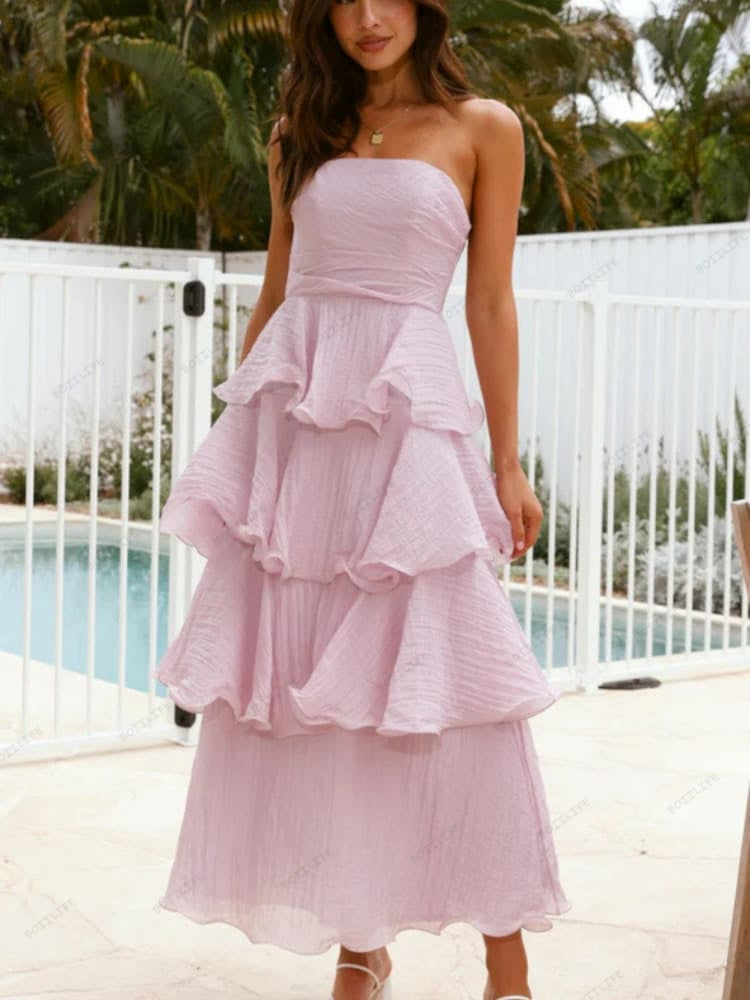 Sexy Chic Trägerloses Rückenausgeschnittenes Stufen-Midi-Kleid