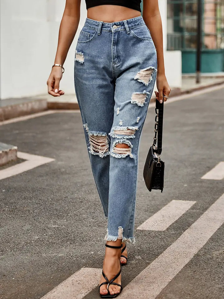 Trendy Versleten Slim-Fit Cropped Jeans