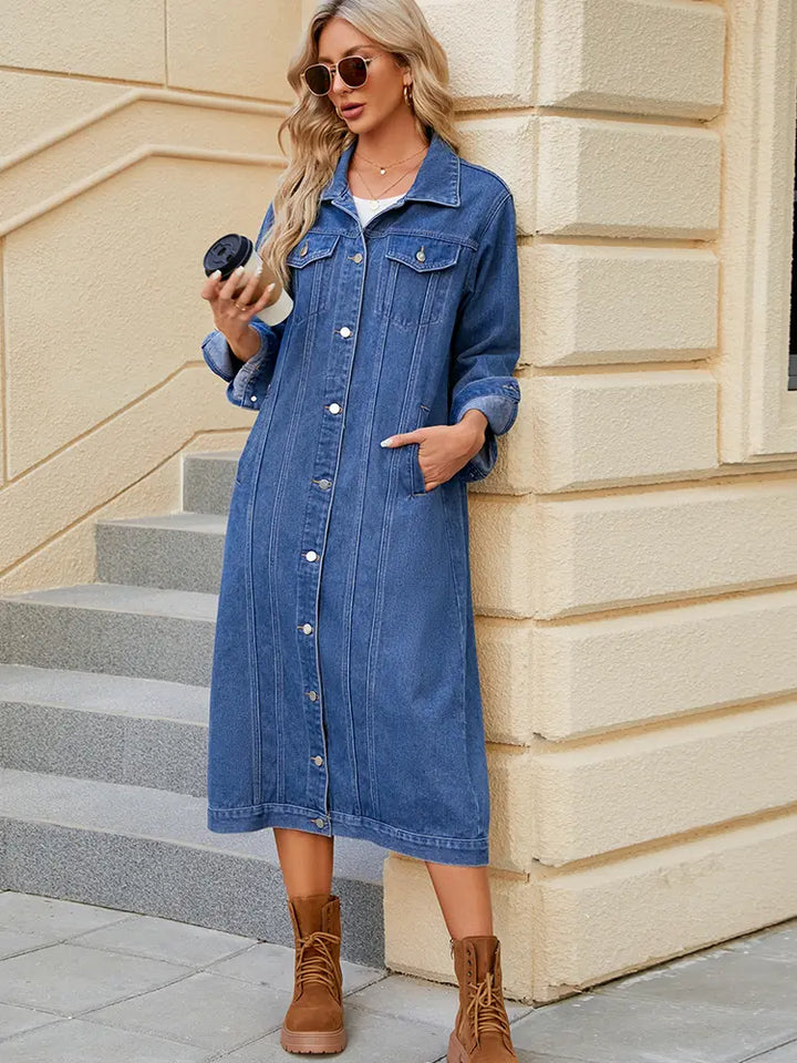 Washed Denim Longline Coat