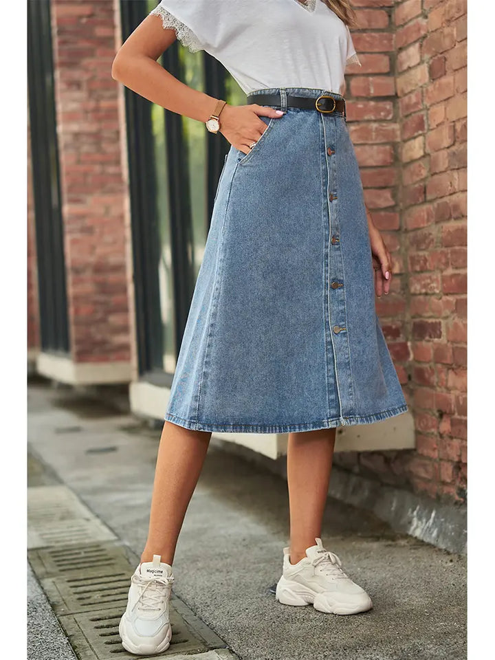 Gonna Button-Down in Denim Lavato Snellente