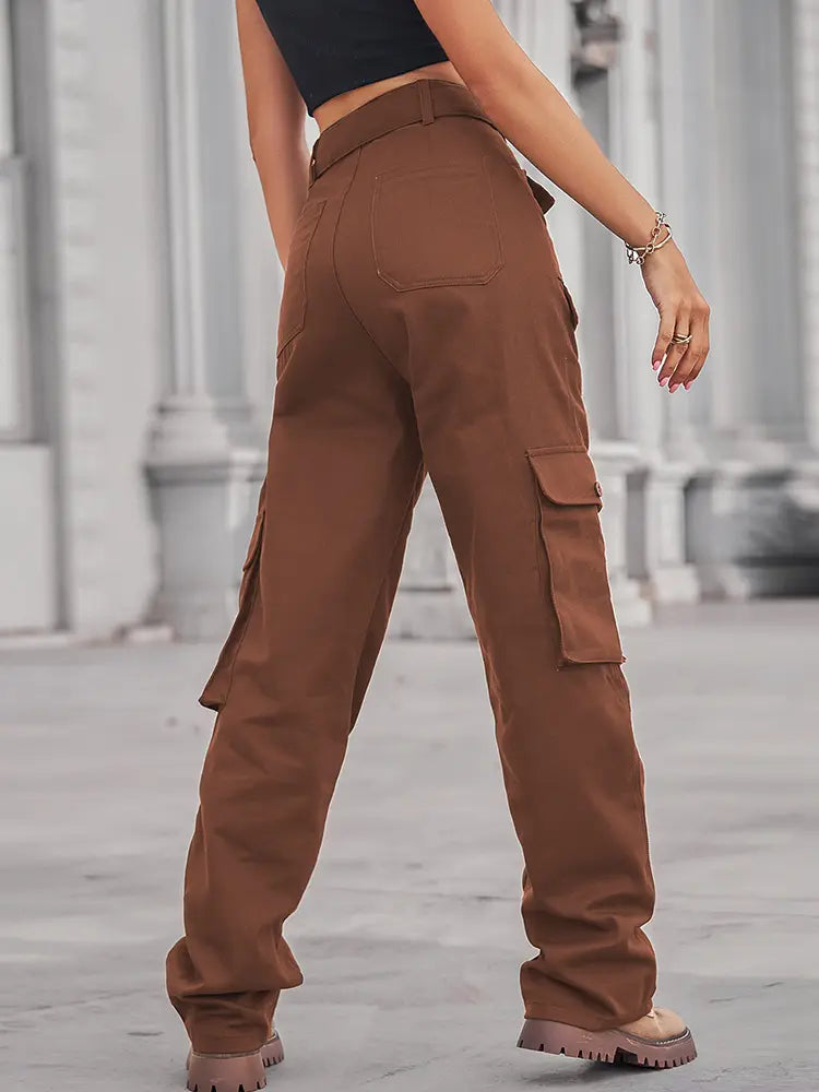 Pantaloni cargo din denim cu multiple buzunare spălați