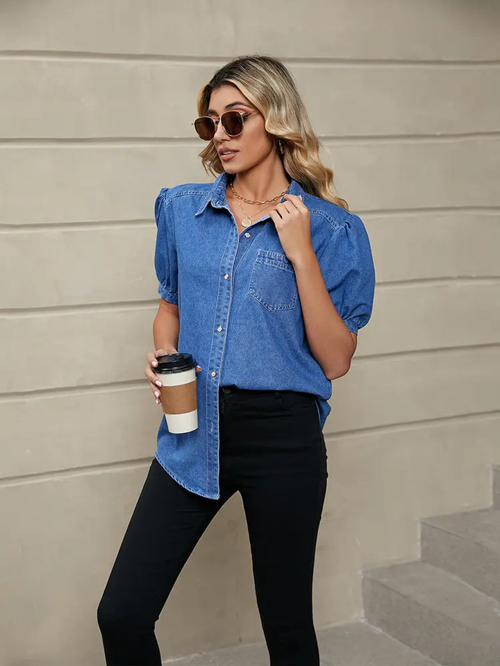 Camicia in denim con colletto a manica versatile