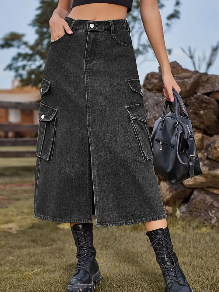 American Style Elastic Waist Denim Skirt