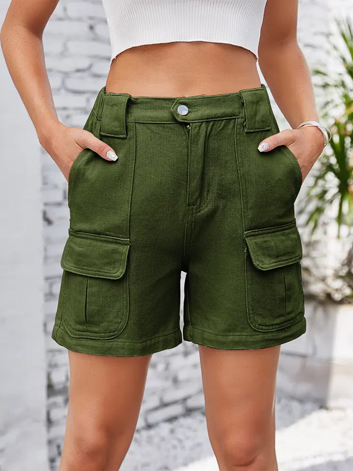 Elastische Taillen-Cargo-Jeansshorts