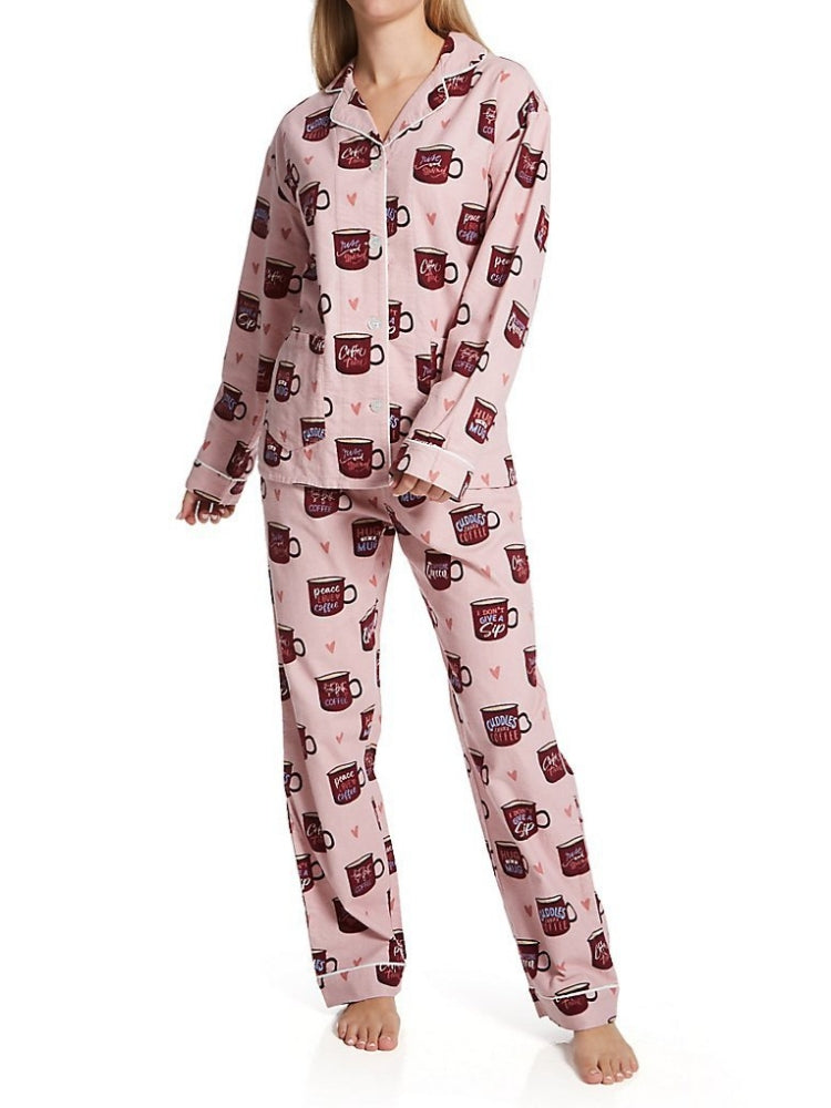 Hjerte & Kaffekop Print Pyjamas Sæt