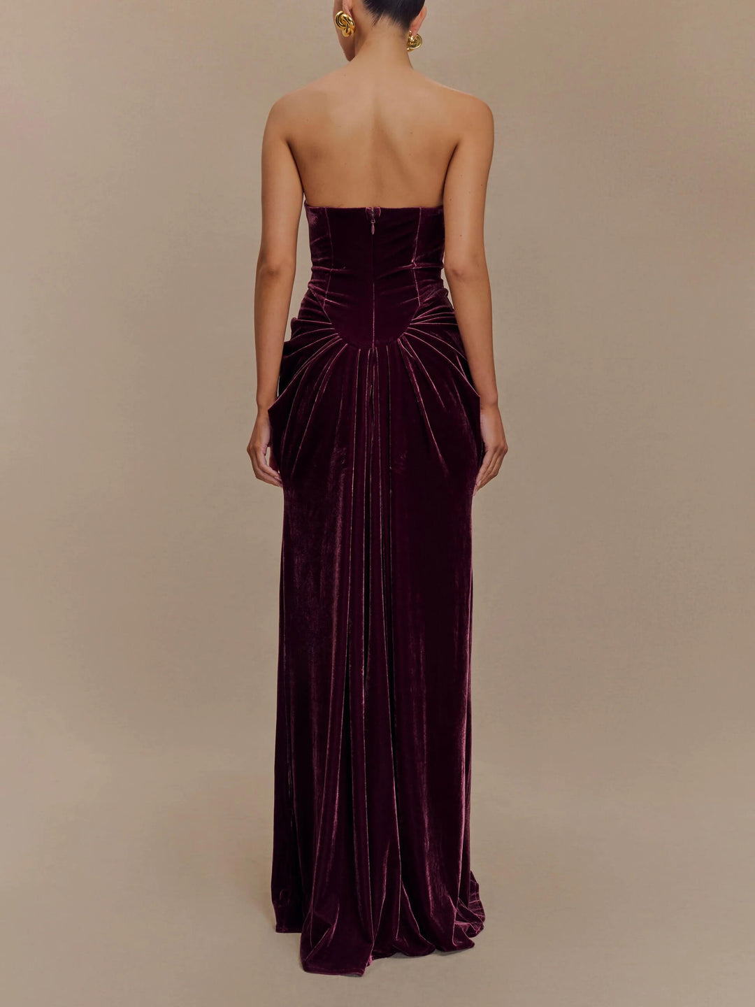 Robe maxi en velours sans bretelles - Prune