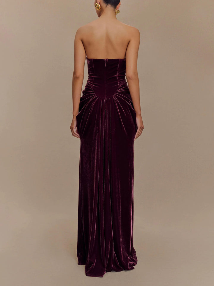 Robe maxi en velours sans bretelles - Prune