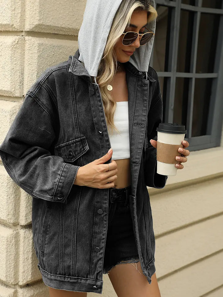 Chaqueta de mezclilla con capucha de corte holgado para mujer