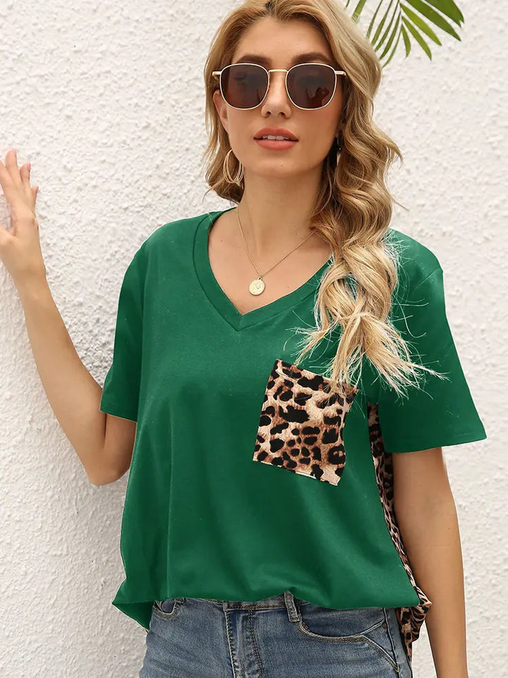 Løs pasform leopardprint patchwork T-shirt