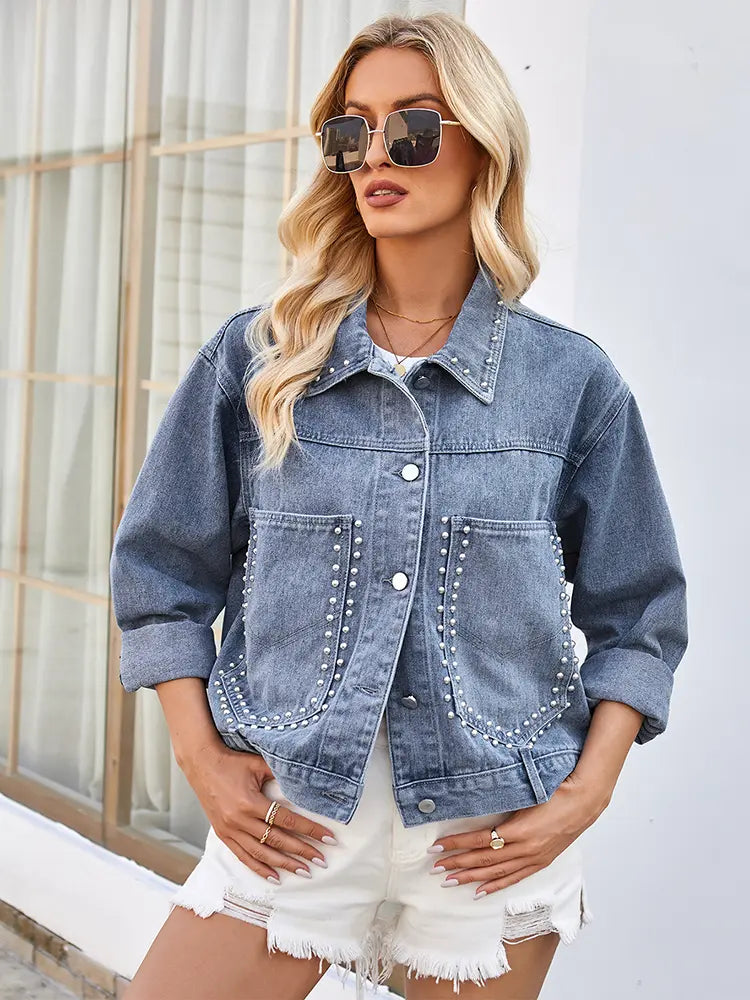 Veste en denim punk décontractée à clous de printemps