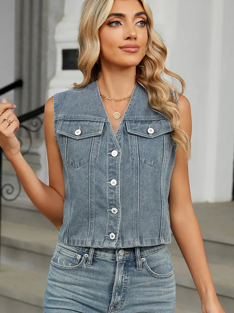 Slim fit knappuppsatt jeansväst topp