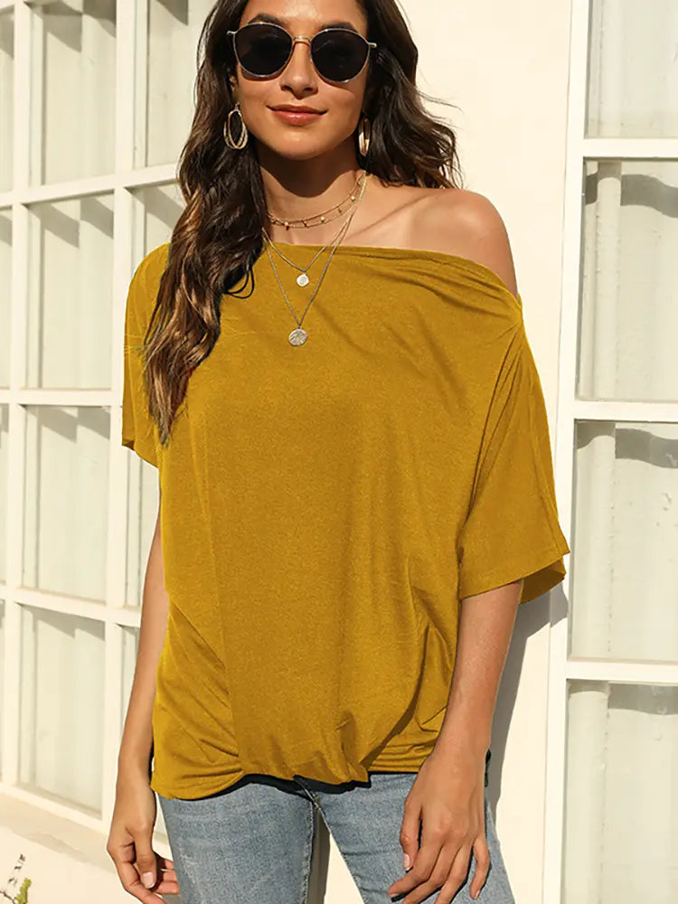 Solid Color Off-Shoulder T-Shirt