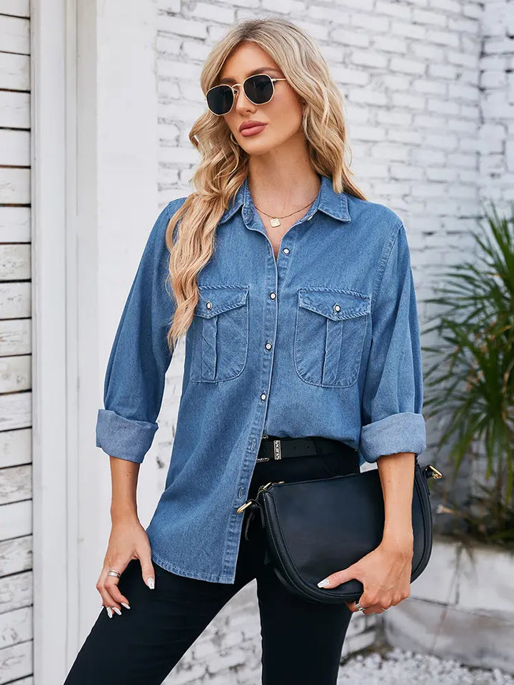 Chemise en denim léger délavé