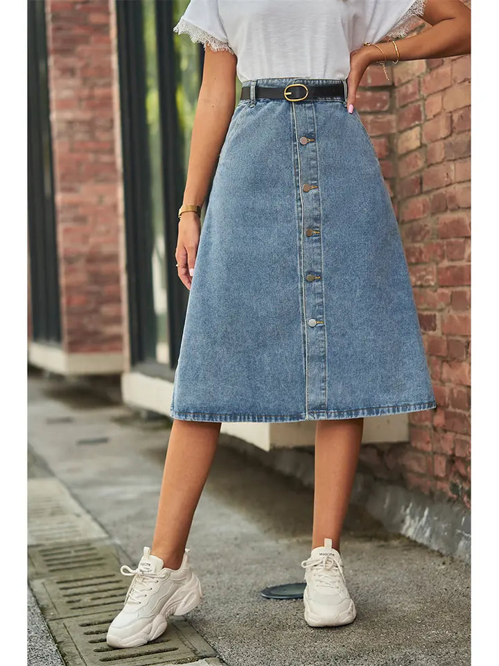 Gonna Button-Down in Denim Lavato Snellente