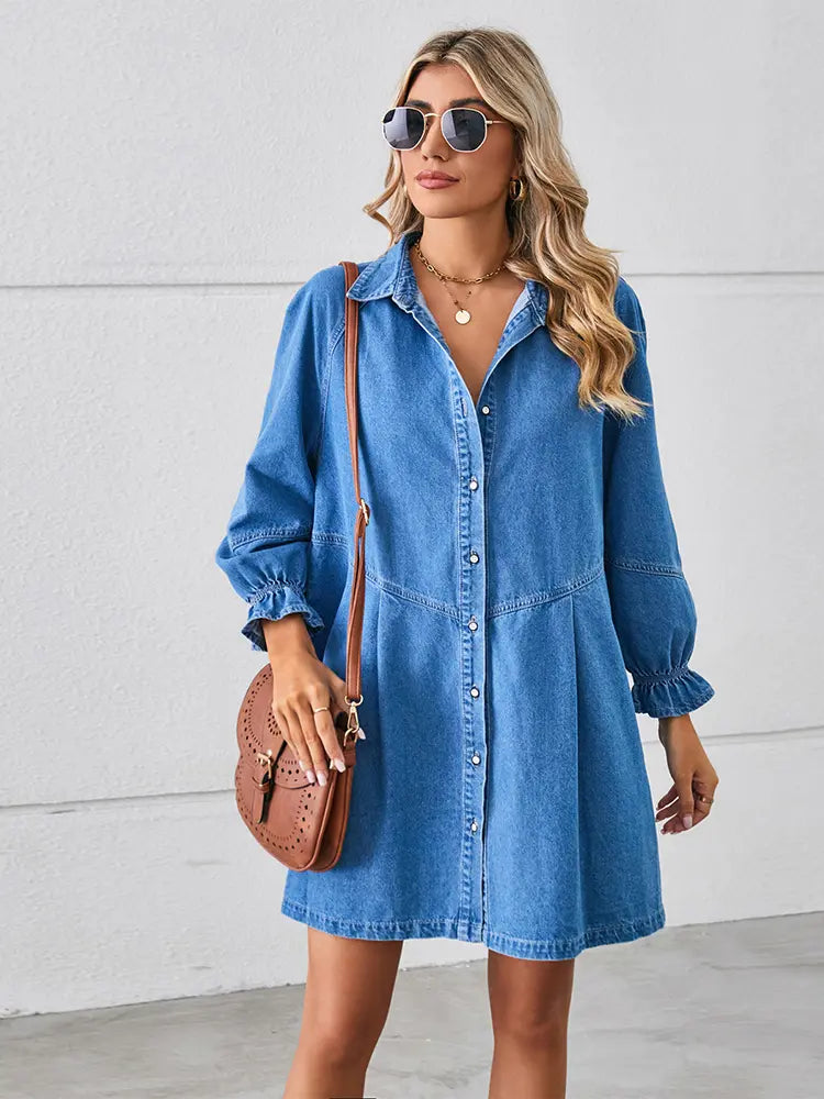 Robe en denim patchwork délavé et ample