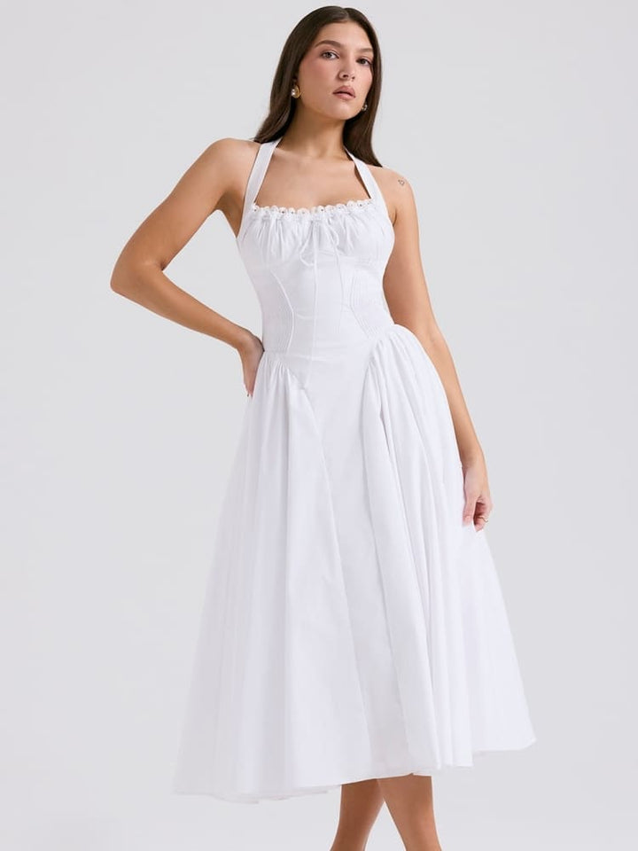 Vestido Midi Halter Branco Sem Costas