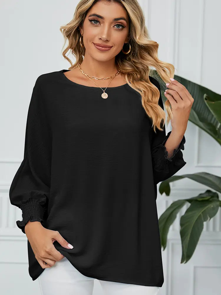 Løs Chiffon Bluse med 3/4 Ærmer