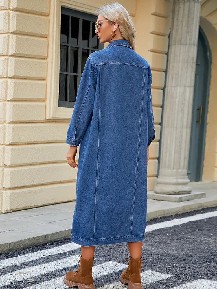 Washed Denim Longline Coat