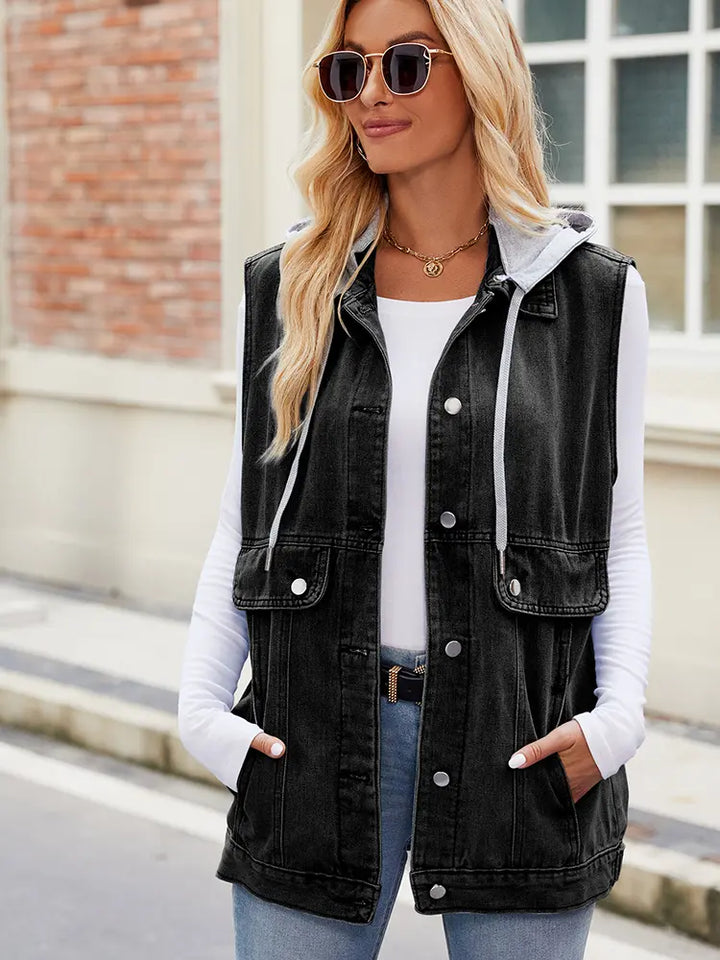 Hooded Denim Vest Mouwloze Jas Zomer Trendy