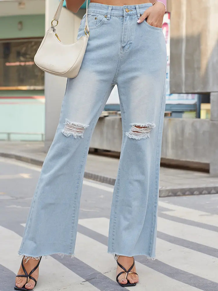 Vintage Wide-Leg Ripped Flare Jeans