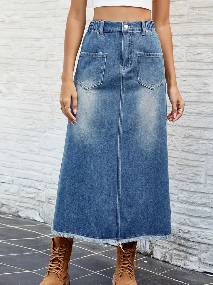 Gewassen Frayed Hem Denim Rok