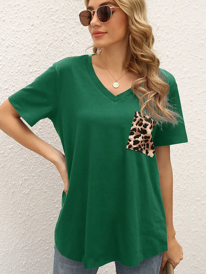 T-Shirt de Patches em Estampa de Leopardo de Corte Largo