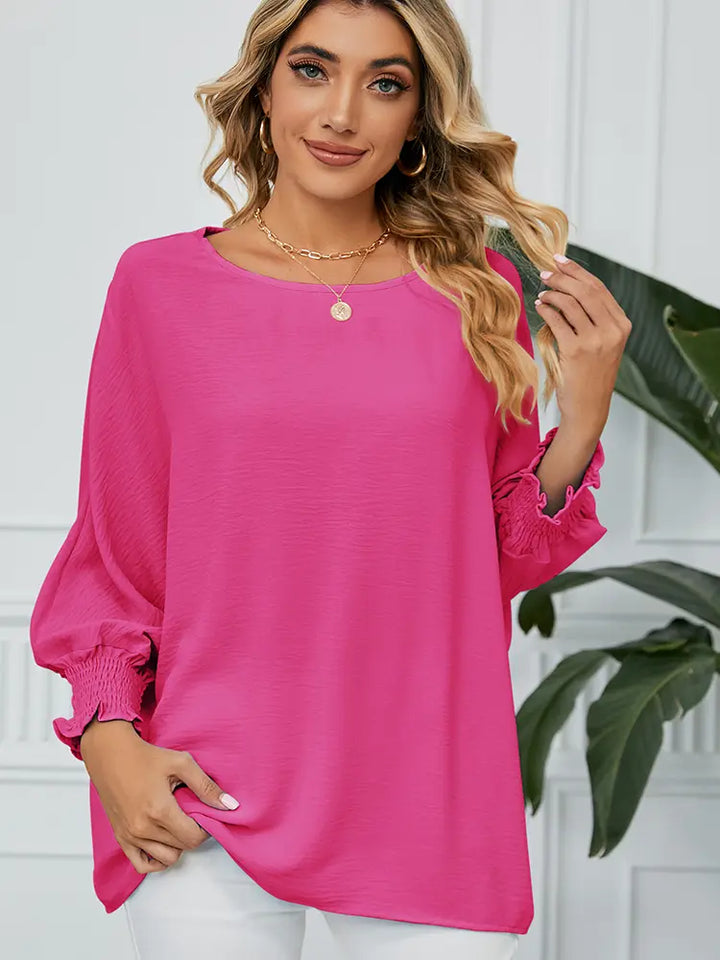 Loose-Fit Chiffon Blouse with 3/4 Sleeves