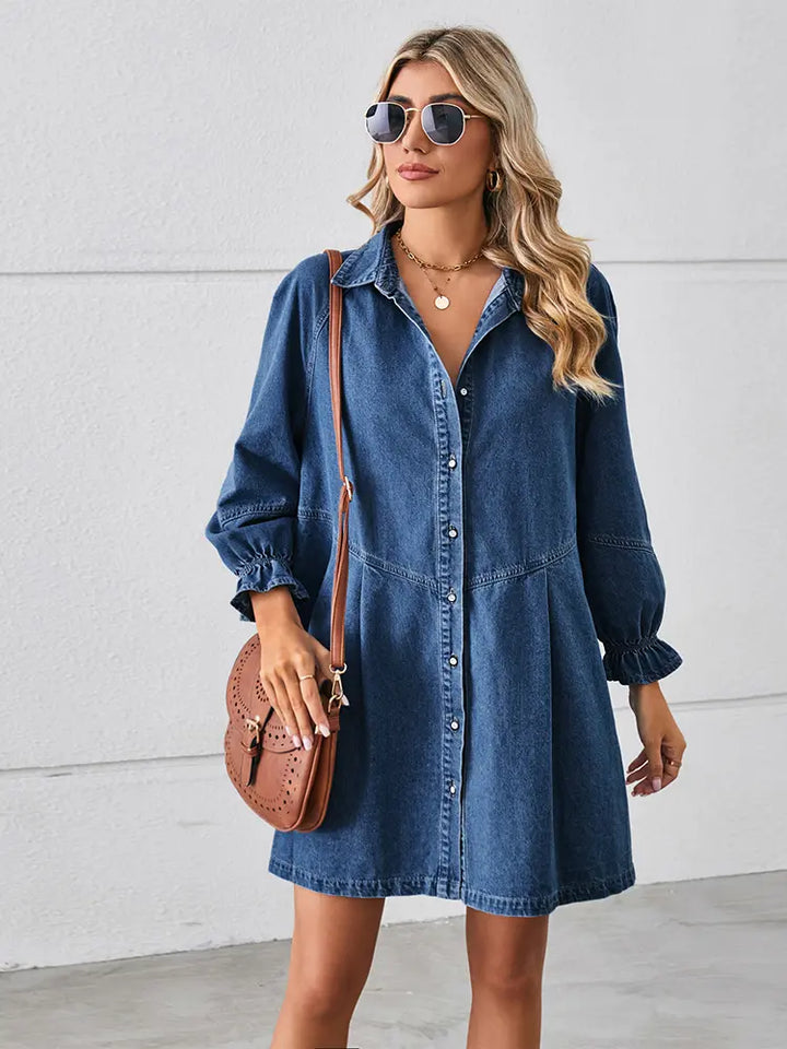 Robe en denim patchwork délavé et ample