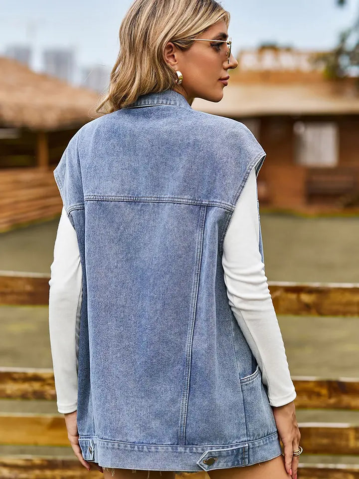 Gewassen denim vest met unieke zakken