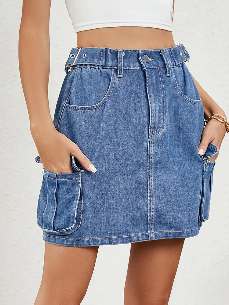 Saia Mini de Denim com Cintura Ajustável