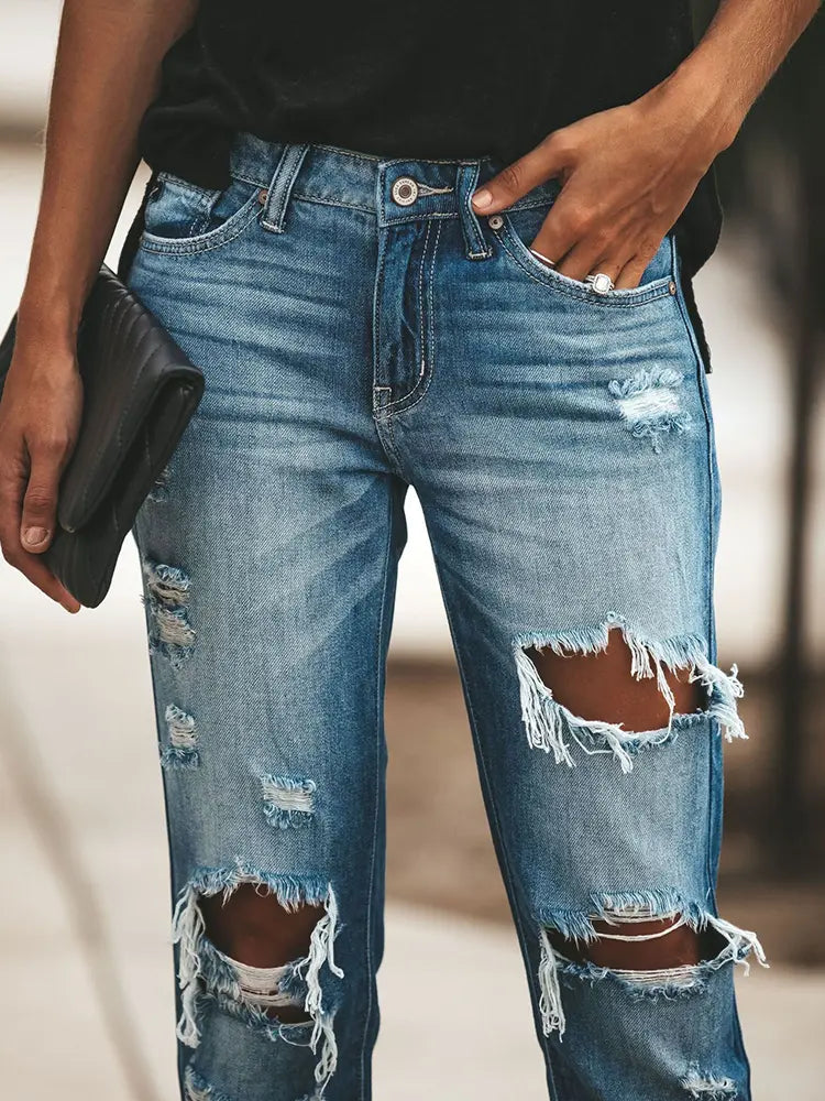 Street Style Versleten Jeans