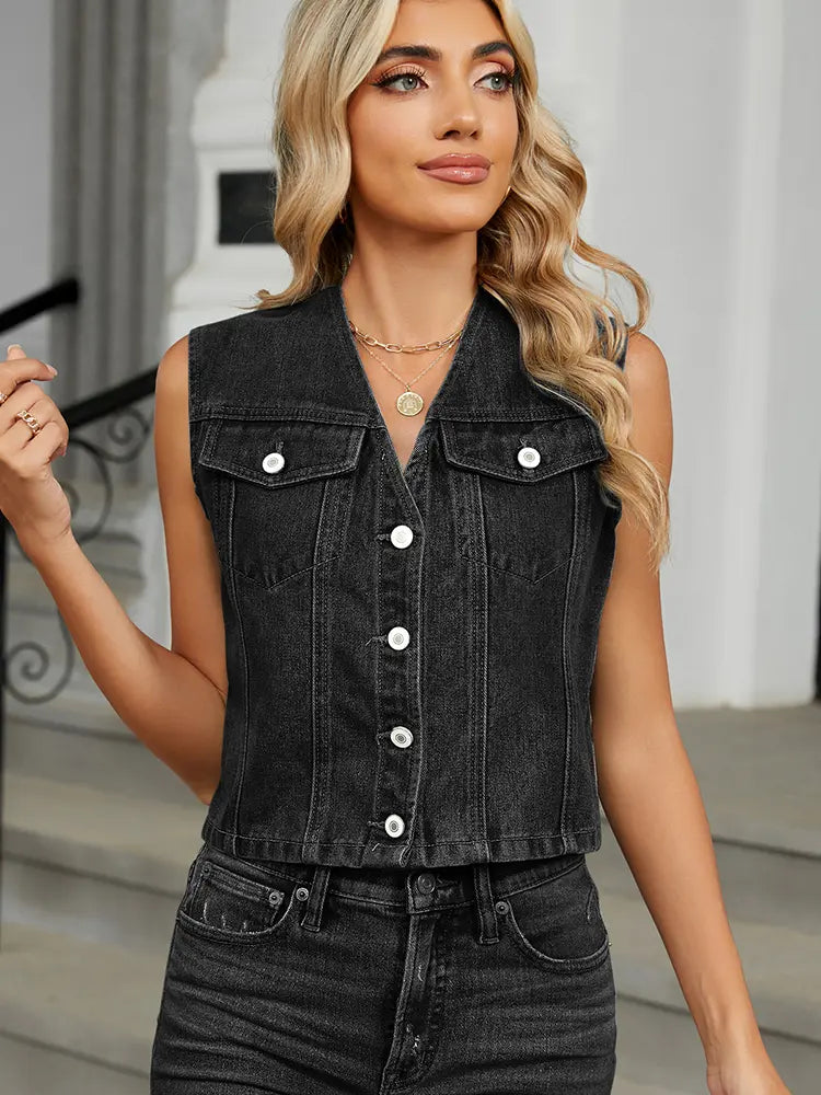 Slim fit knappuppsatt jeansväst topp