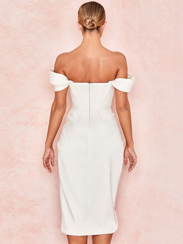 Robe midi bodycon corset à épaules dénudées - Blanc