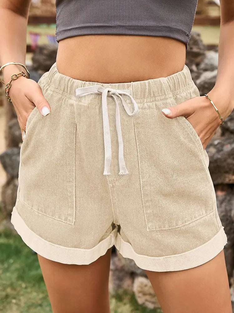 Knyte-liv Rullet Kant Denim Shorts