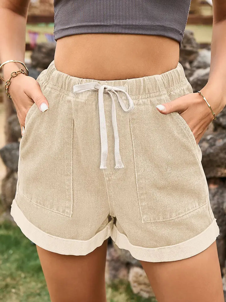 Tie-Waist Rolled-Hem Denim Shorts