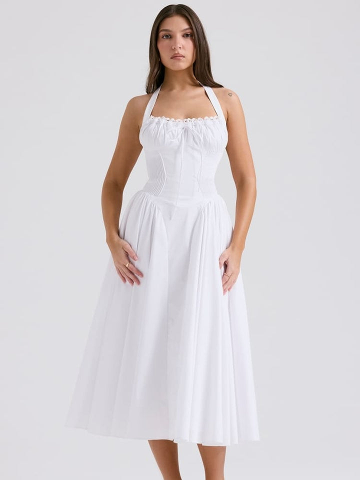 Vestido Midi Halter Branco Sem Costas