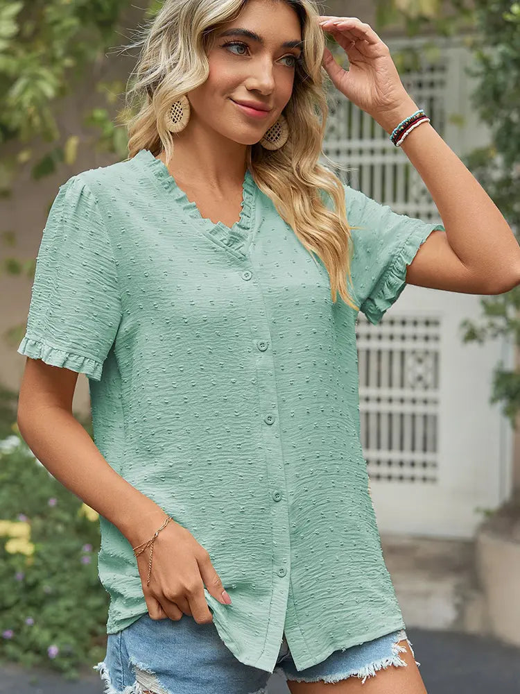 Chic prinsesseærme cutwork chiffon bluse