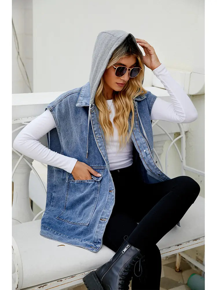 Afneembare Hooded Denim Vest