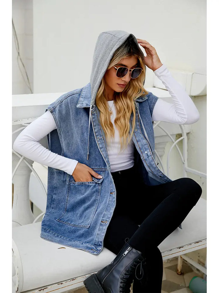  detachable hooded denim vest