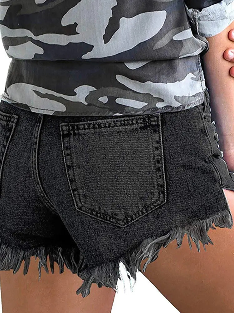 Ripped Fringe Stretch Shorts