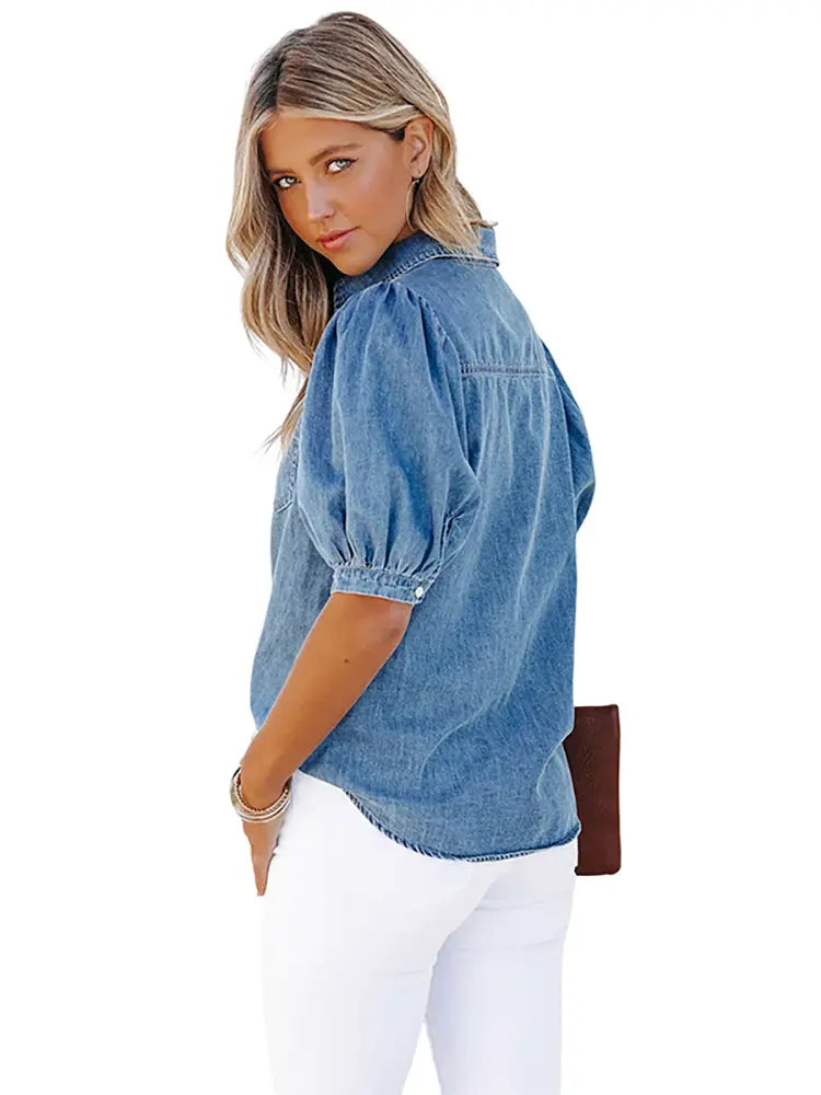 Lichte Denim Shirt met Prinsessenmouwen