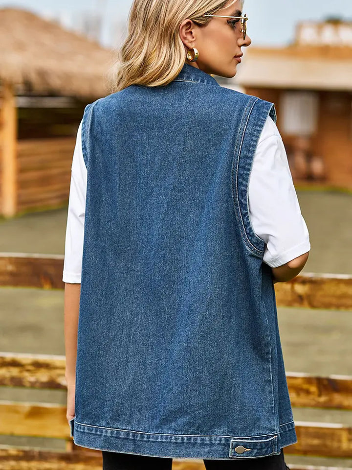 Chic na Walang Manggas na Denim Vest