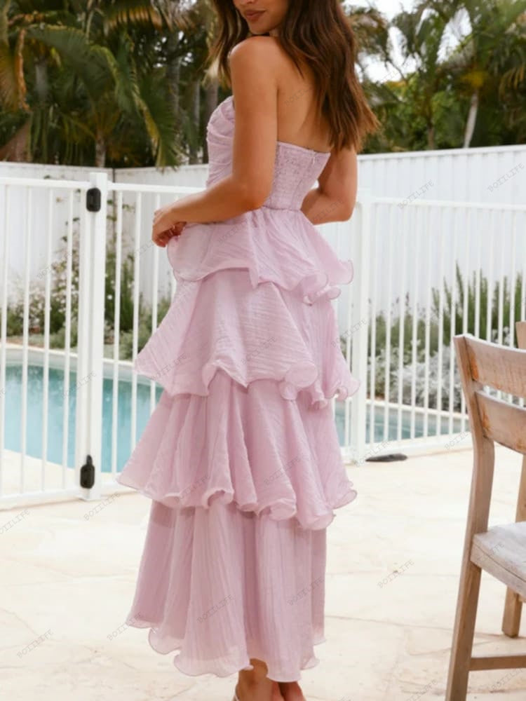 Sexy Chic Trägerloses Rückenausgeschnittenes Stufen-Midi-Kleid