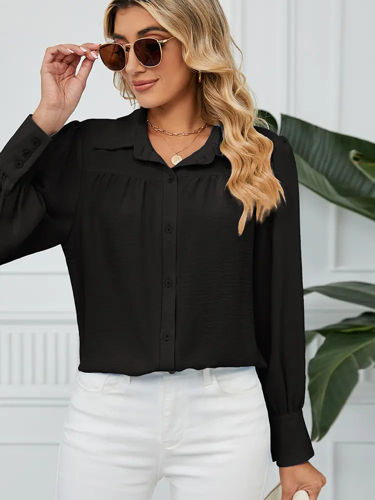 Chiffon Loose-Fit Button-Up Shirt