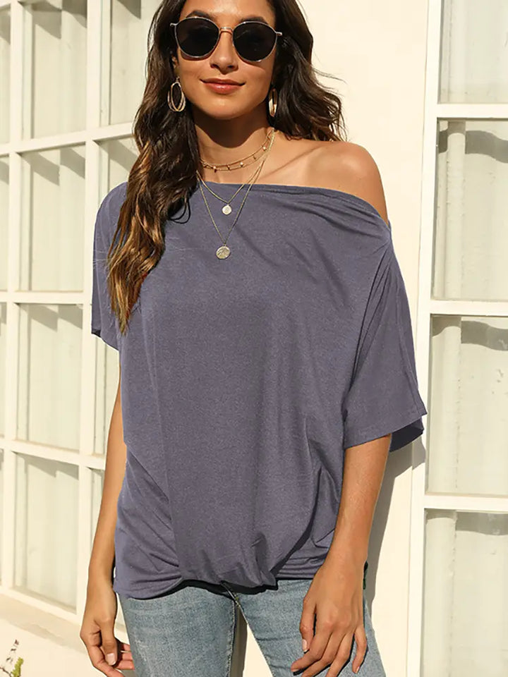 Einfarbiges Off-Shoulder T-Shirt