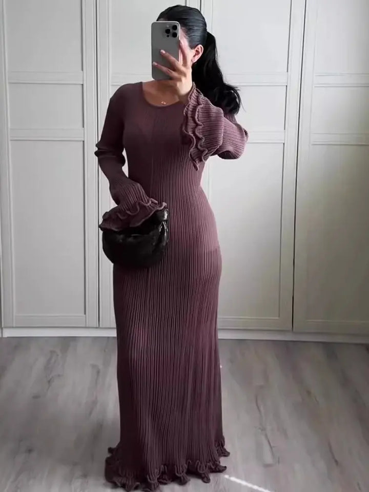 Bell-Sleeve Knit Long Dress