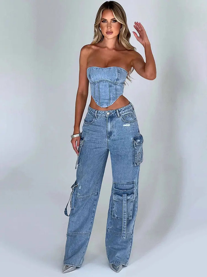 Low-Waist Pocket Jeans