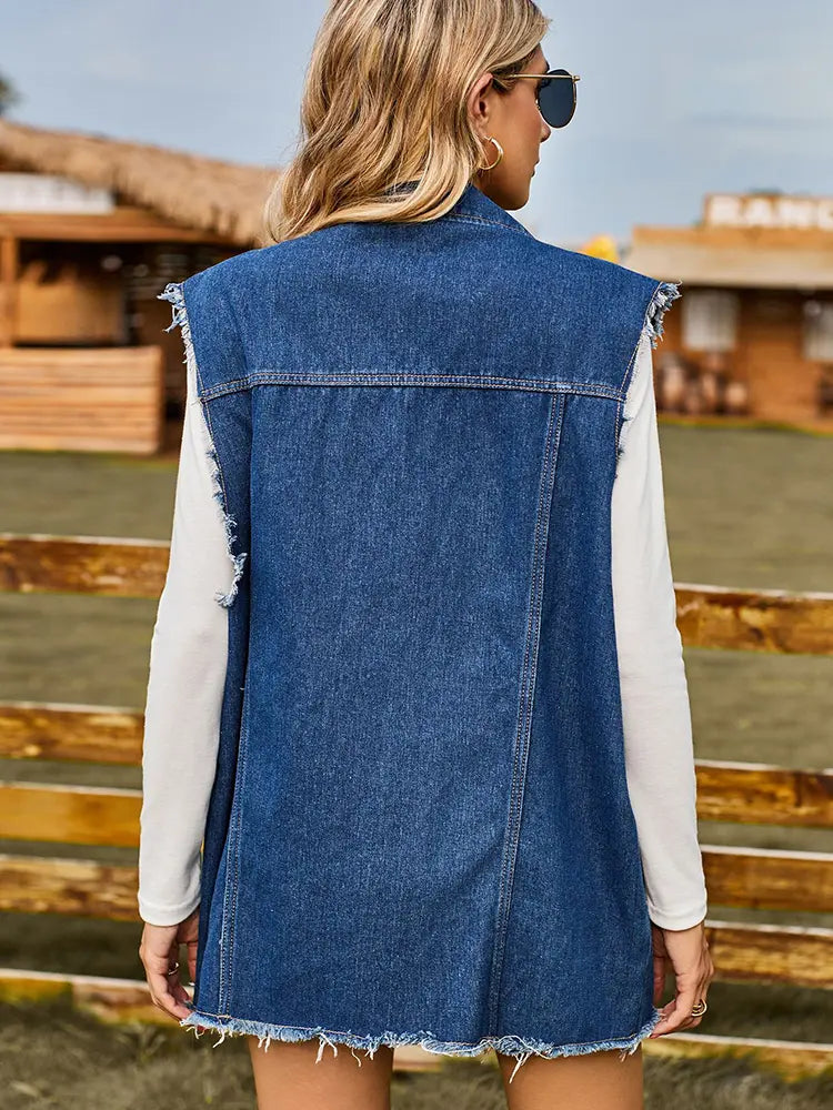 Trendy Summer Denim Vest na Walang Manggas na Tuktok