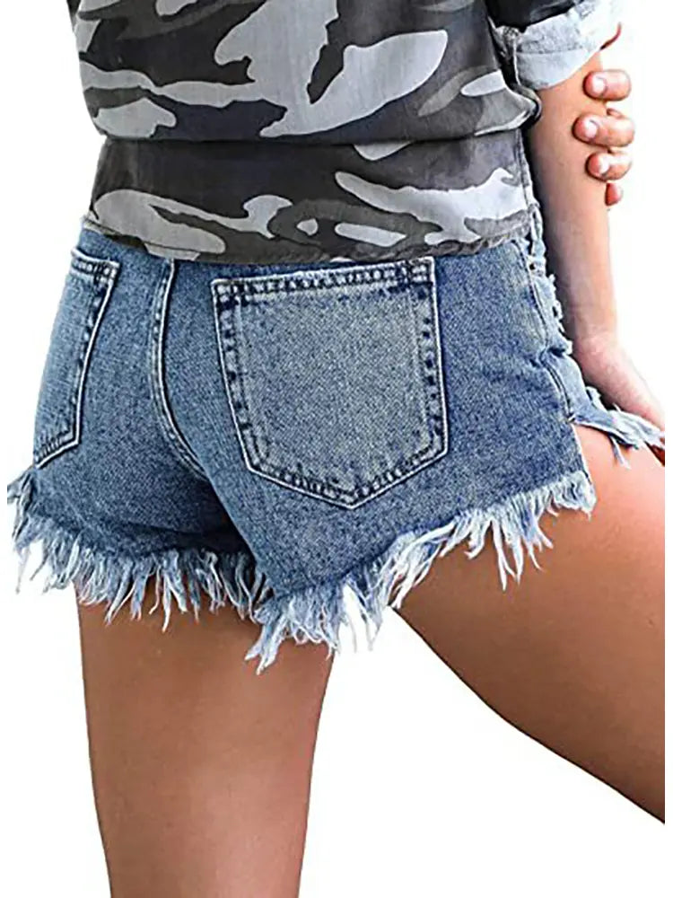 Shorts extensibles à franges déchirées